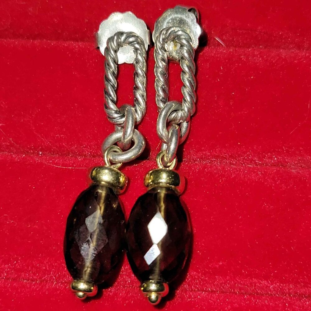 David Yurman  Sterling Silver 18K Yellow Gold Smoky Quartz Figaro Earrings